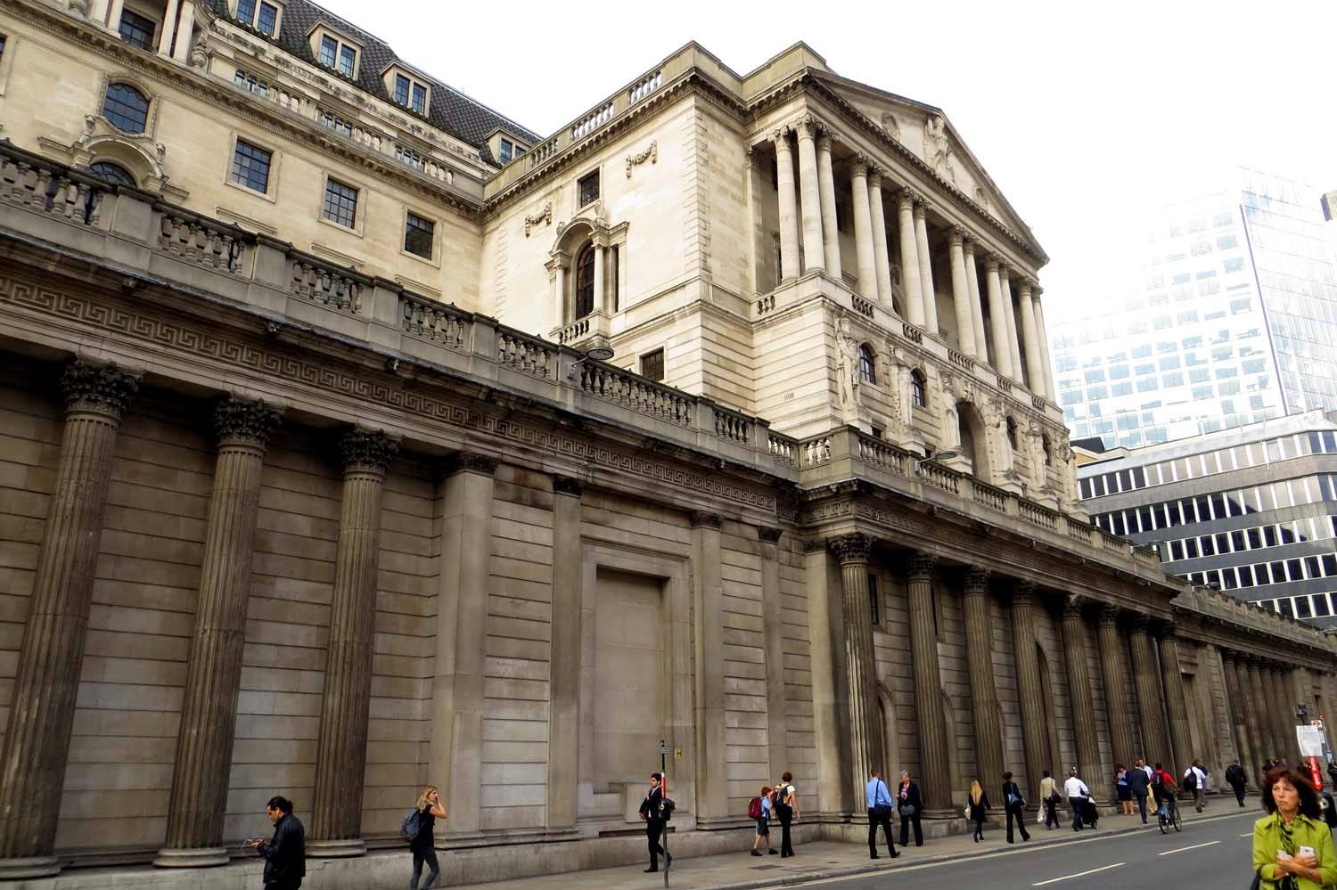 The Bank of England building on Threadneedle Street, London