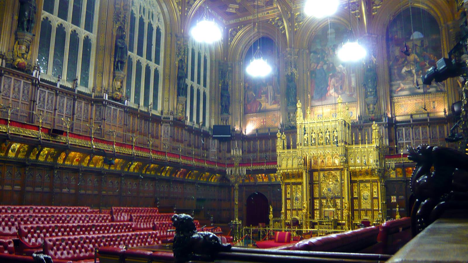The House of Lords chamber with its red benches