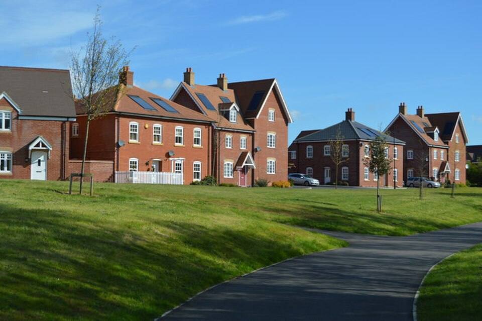 New-build brick houses at Great Denham, Bedfordshire