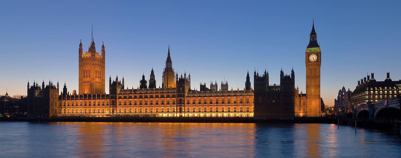 The Palace of Westminster lit up at night