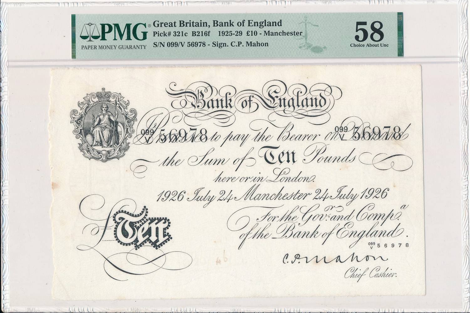 A historic Bank of England ten-pound note from 1926