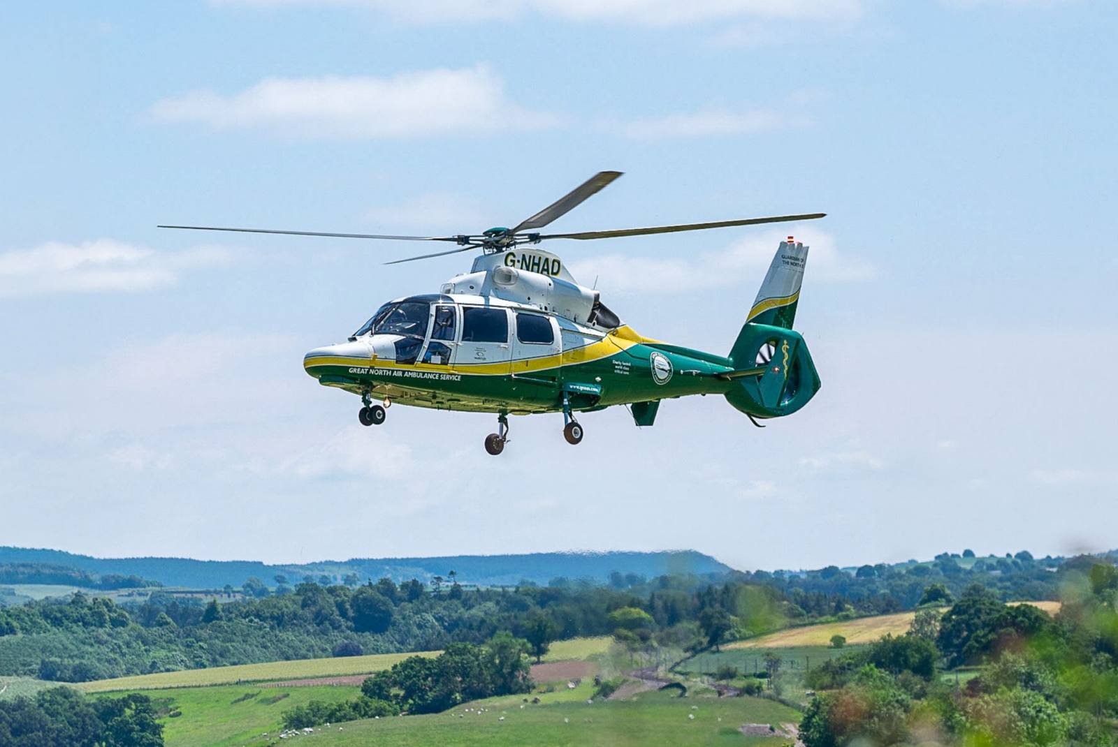 A Great North Air Ambulance Service helicopter in flight