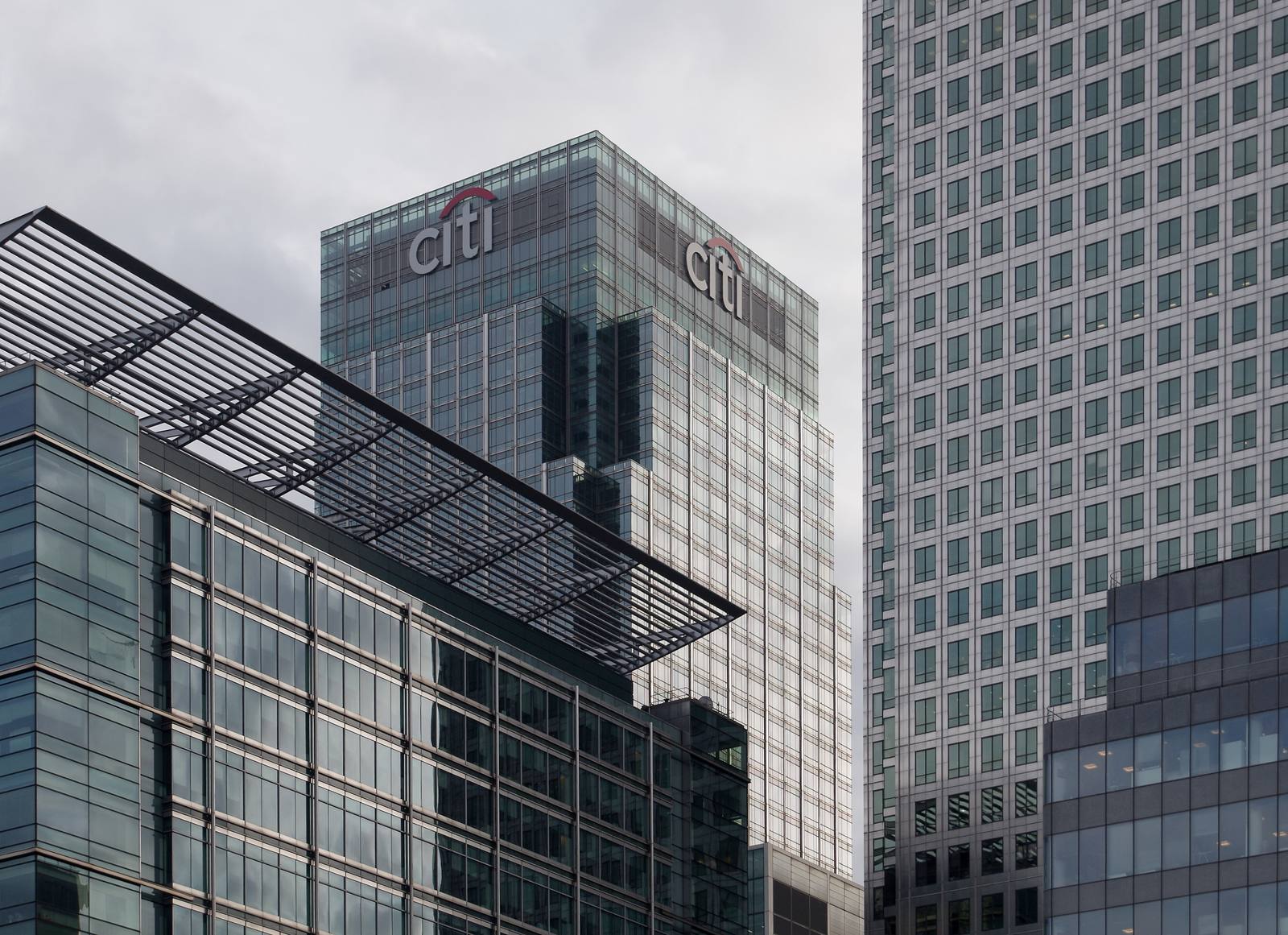 Office towers in London's Canary Wharf financial district