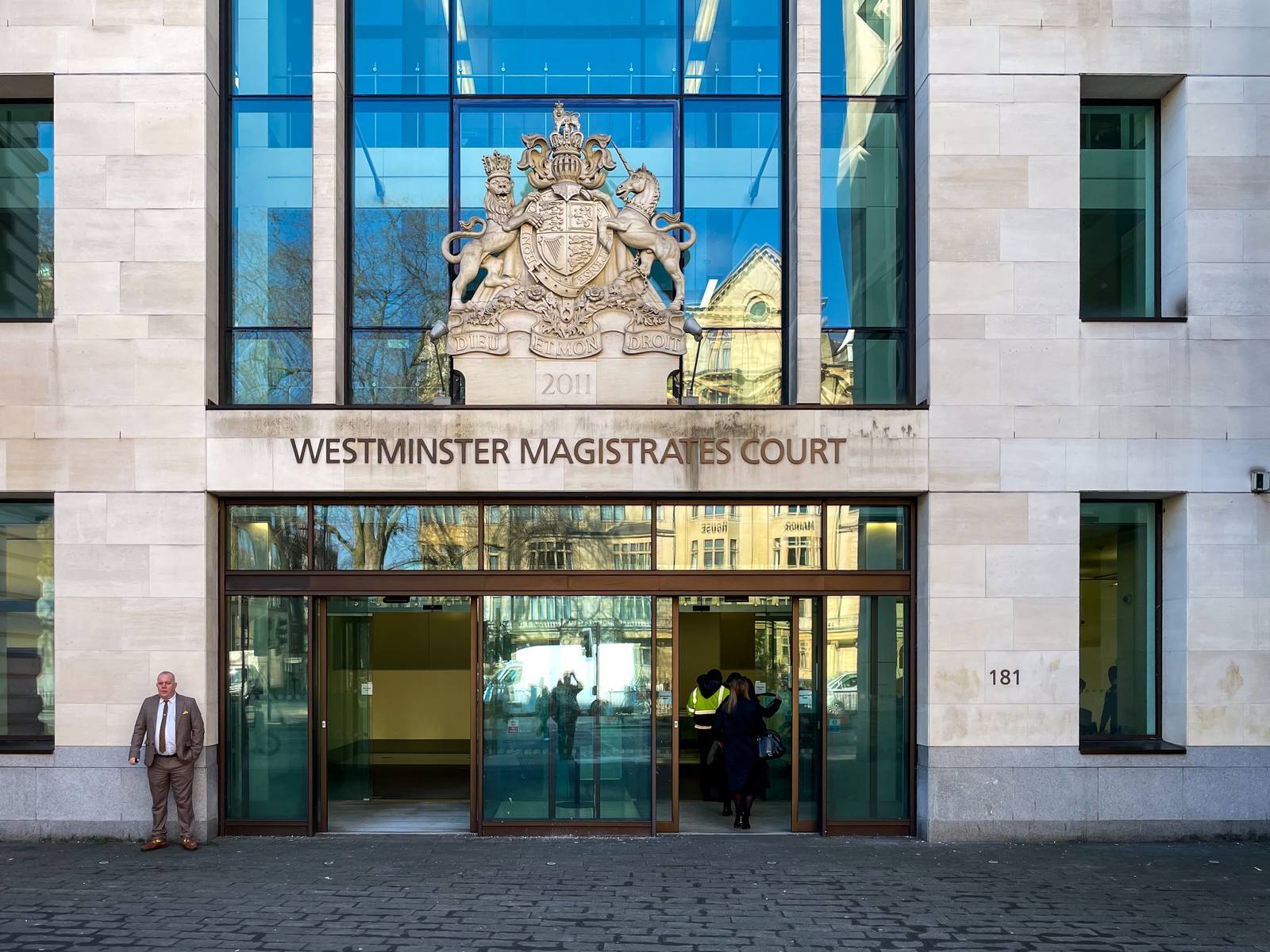 The entrance of Westminster Magistrates' Court in London